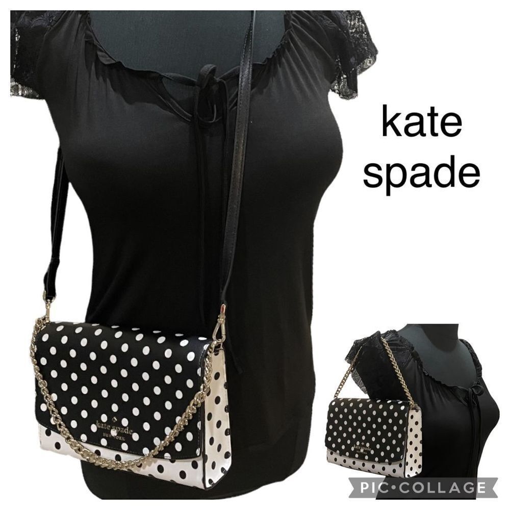 kate spade crossbody handbag with chain - polka dots- black & white- ADORABLE